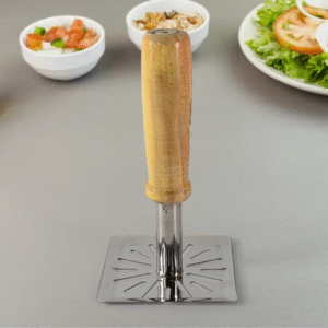 Square Stainless Steel Potato Masher with Wooden Handle – 1 Pc