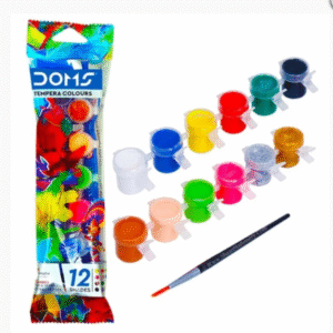 Doms Tempera Colours 12 Shades with Brush,Tempera Water Colour Paint for School Kids 12 Shades with Free Paint Brush Pack of 1  Packets