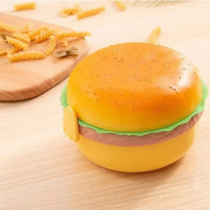 Lunch Box for Kids Burger Shape School Tiffin Box for Boys & Girls Leak Proof Plastic with Compartments-Pack of 1