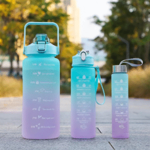Motivational Water Bottle (Silicone) – Set of 3 with Time Marker